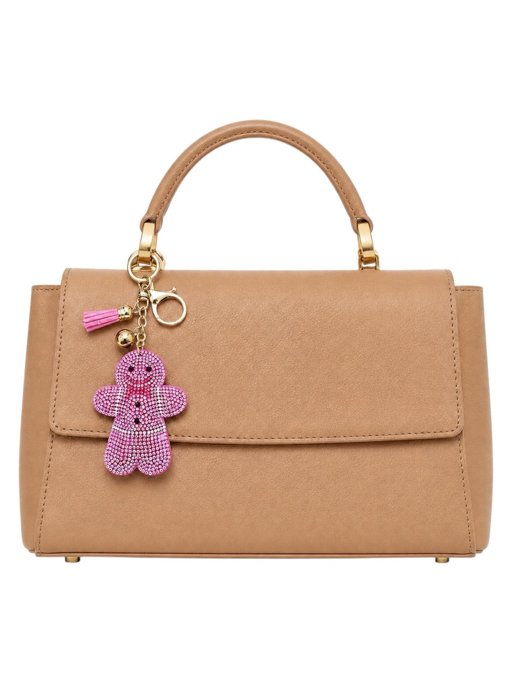 Gingerbread Hot Pink Rhinestone & Gold Christmas 3" Keychain Key Bag Charm